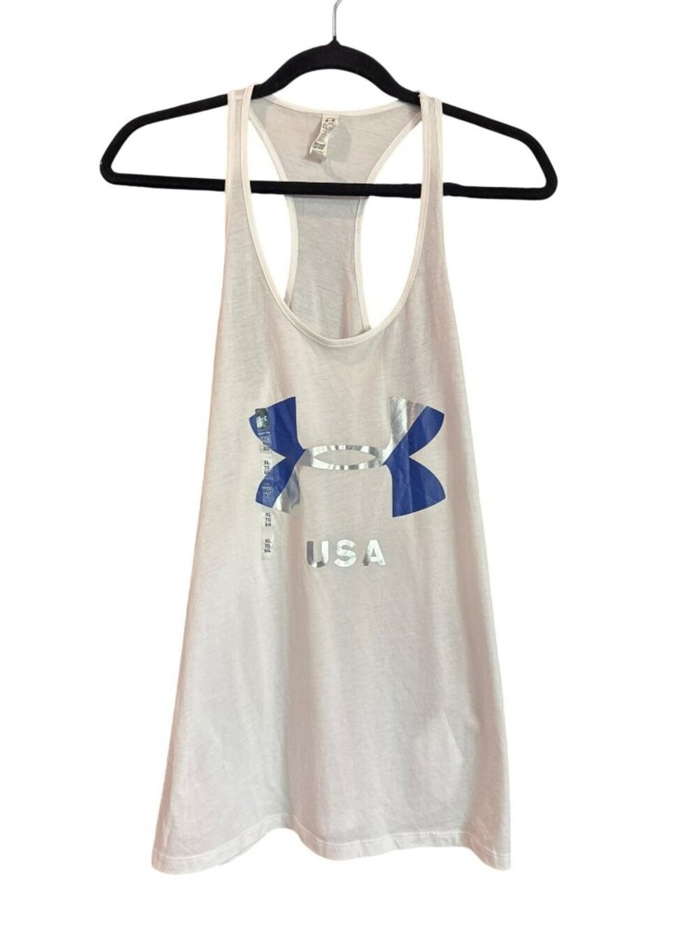 Under Armour XL USA Tank Top White HeatGear Loose Fit Racerback Metallic Gym NWT